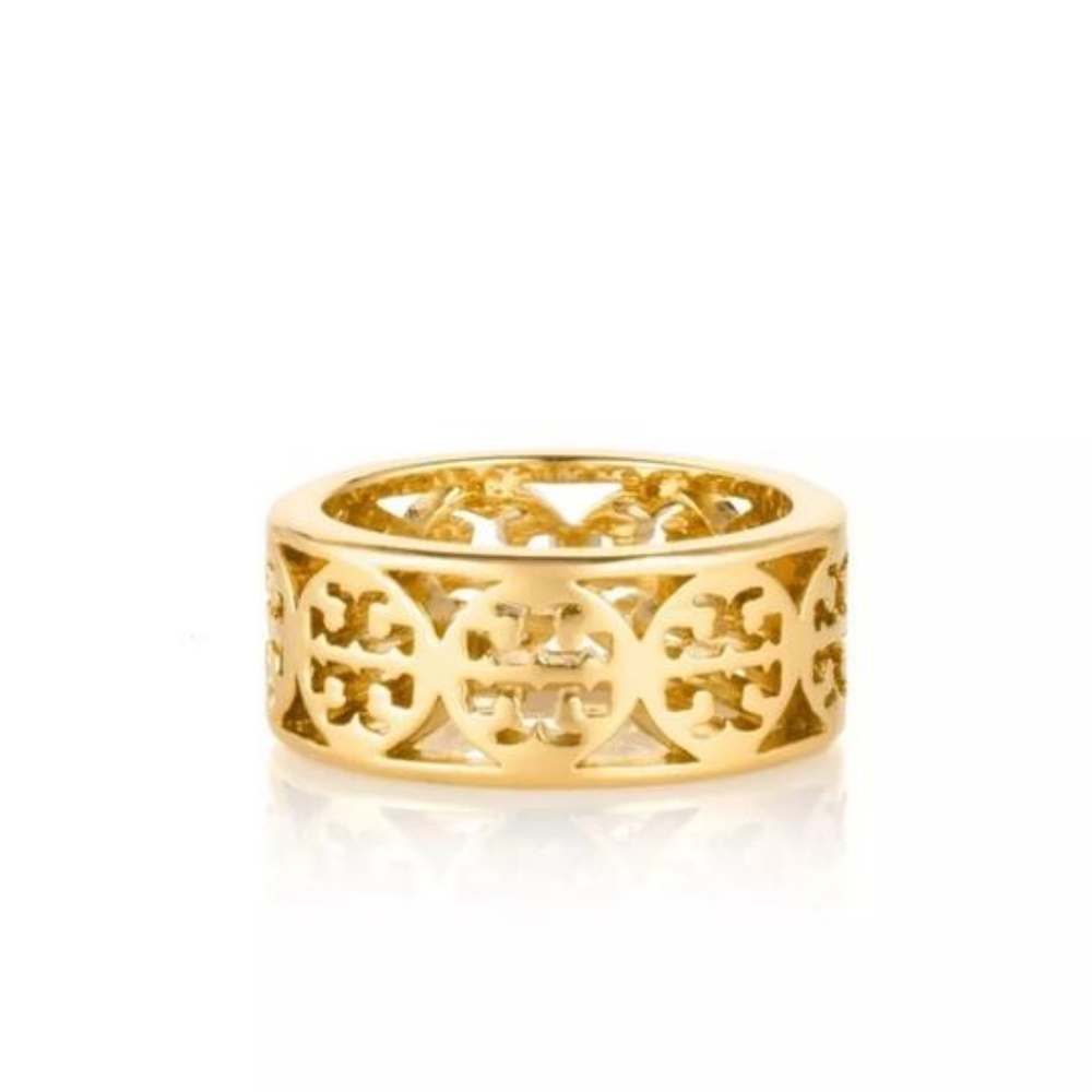 TORY BURCH KINSLEY CUTOUT LOGO GOLD TONE BAND RING - Picture 3 of 6